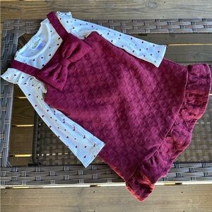 Rare Editions Burgundy Jumper and shirt  with Heart Pattern Size 5